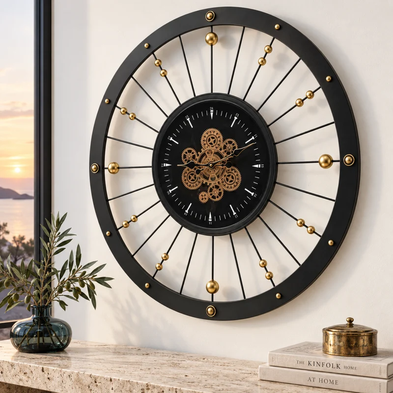SPAIN LINE WANDUHR RUND 36 ZOLL "MALAGA" SCHWARZ UND GOLD