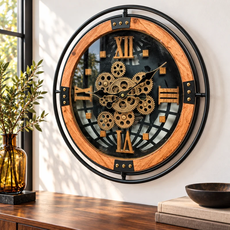 PORTUGAL LINE WANDUHR RUND 18 ZOLL "FARO" HOLZ-SCHWARZ