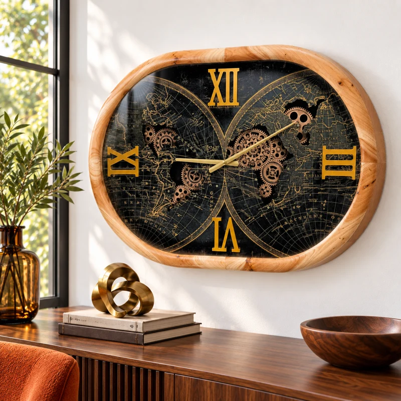PORTUGAL LINE WANDUHR OVAL 27 ZOLL "LISSABON" HOLZ-SCHWARZ