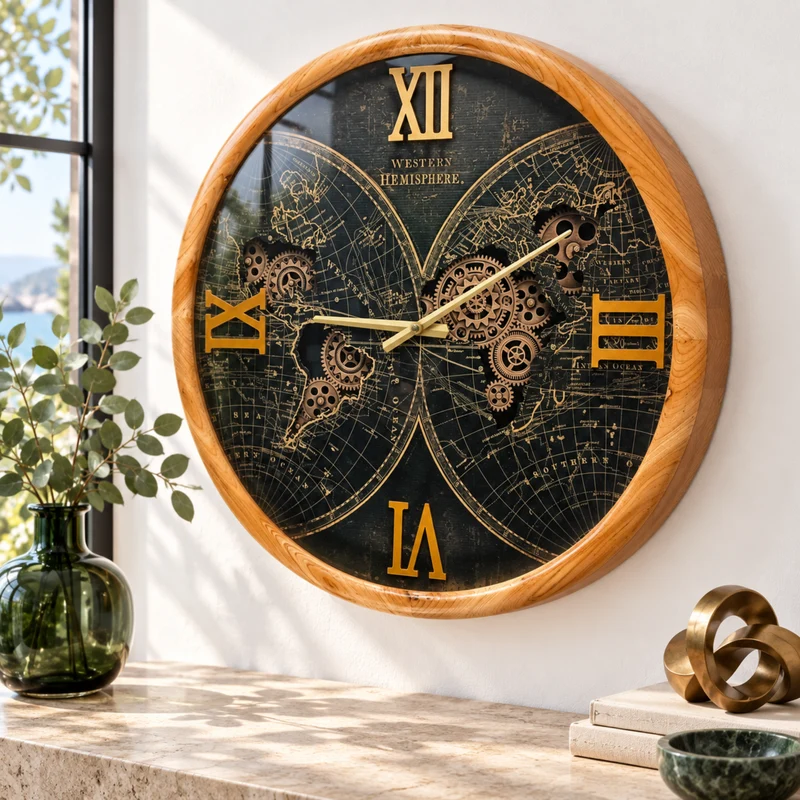 PORTUGAL LINE WANDUHR RUND 24 ZOLL "PORTO" HOLZ-SCHWARZ