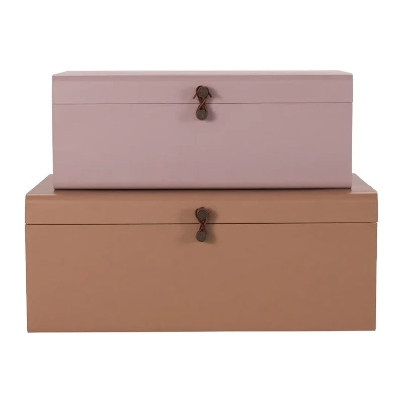 Aufbewahrungsbox Metal Beige Rosa 2er-Set aus Metall
